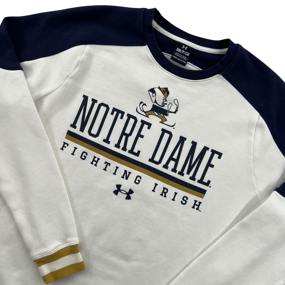 Under Armour Iconic Notre Dame Sweatshirt Men S White Navy Raglan Fighting Irish